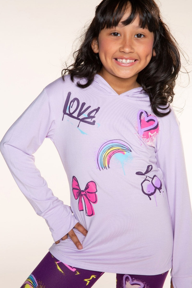 Modal Knit Hoodie Pullover W/Thumbholes - Lavender Rainbow Graffiti - NEW!