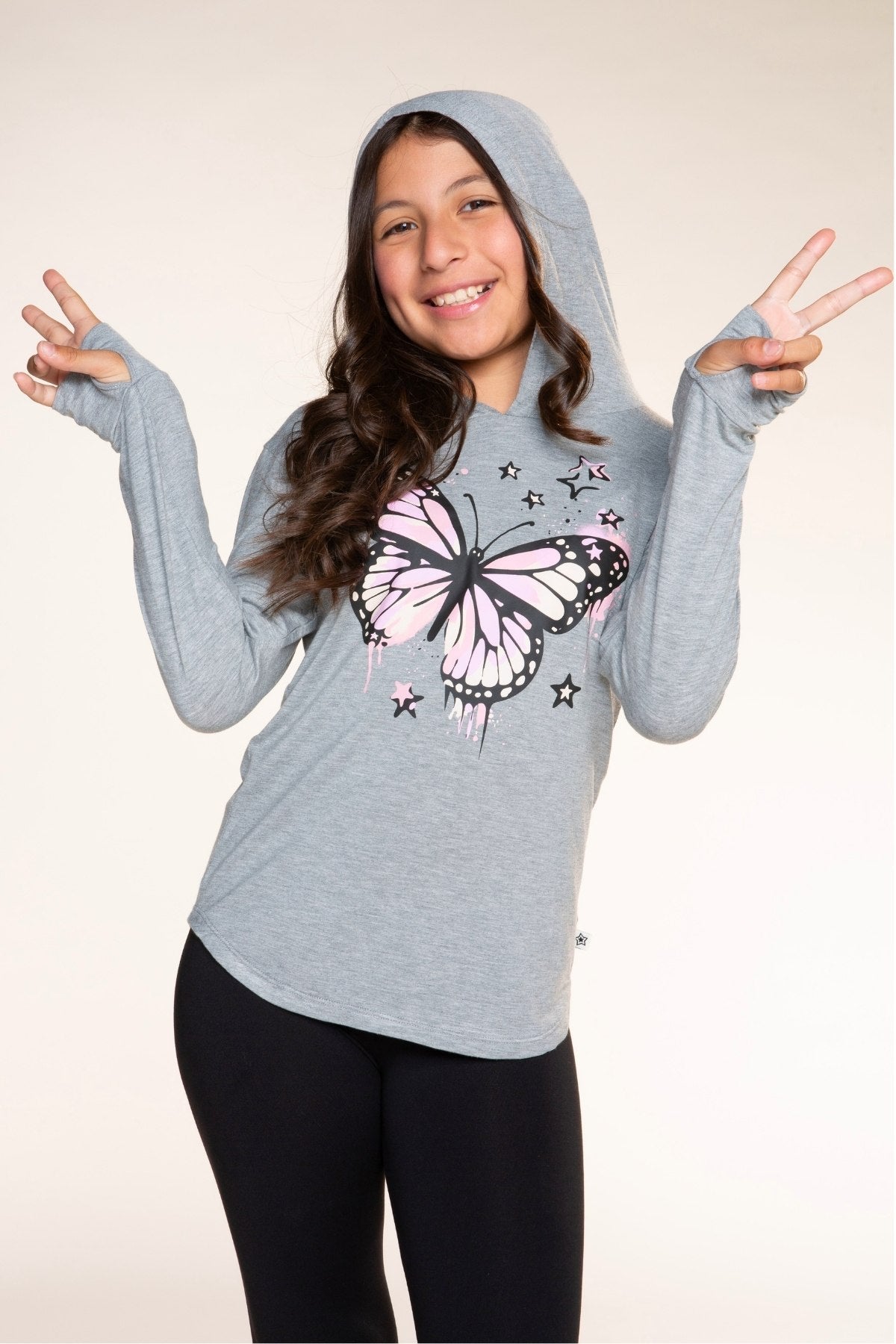 Modal Knit Hoodie Pullover W/Thumbholes - Lavender Rainbow Graffiti - NEW!