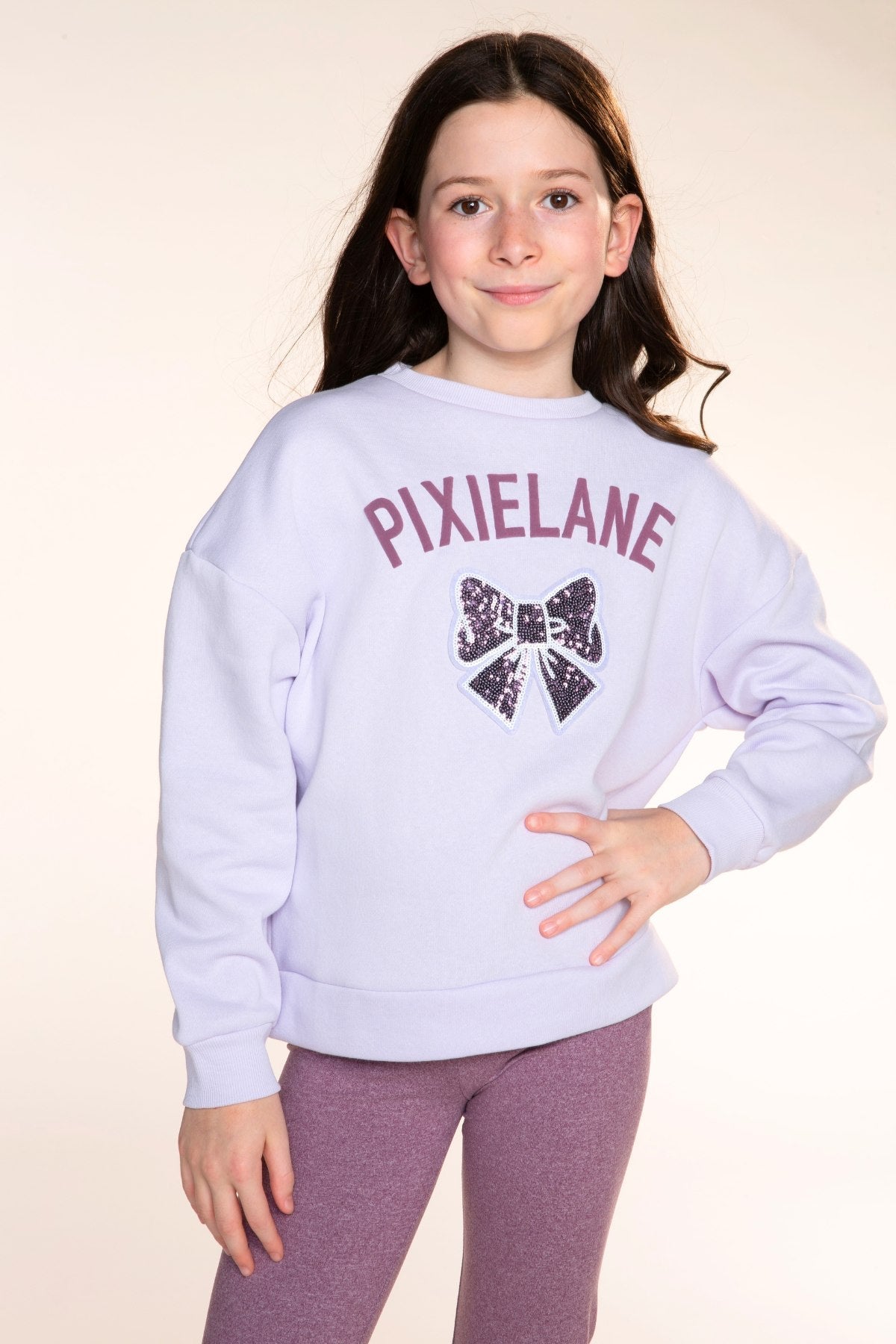 Cloud Soft French Terry Heavyweight Long Sleeve Crew Sweatshirt - Heather Grey PixieLane Sequin Smile - NEW!