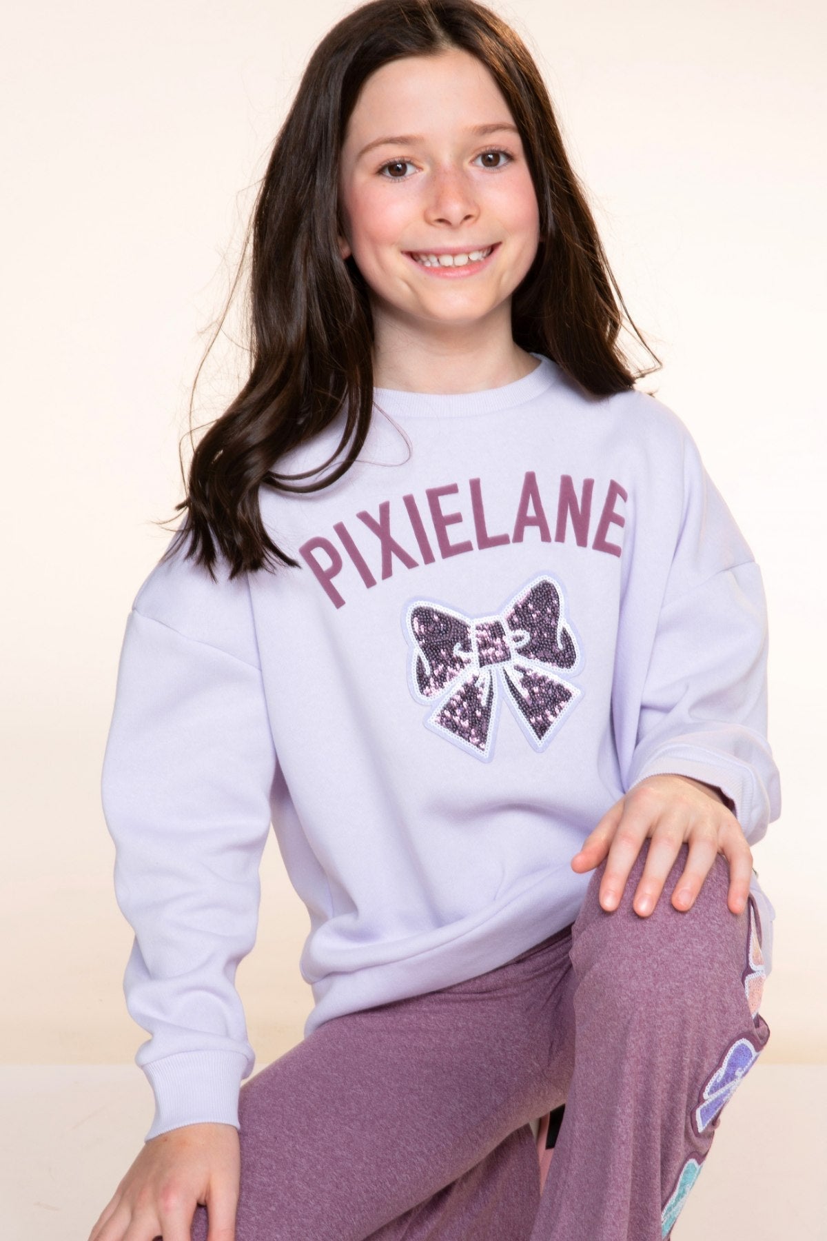 Cloud Soft French Terry Heavyweight Long Sleeve Crew Sweatshirt - Heather Grey PixieLane Sequin Smile - NEW!