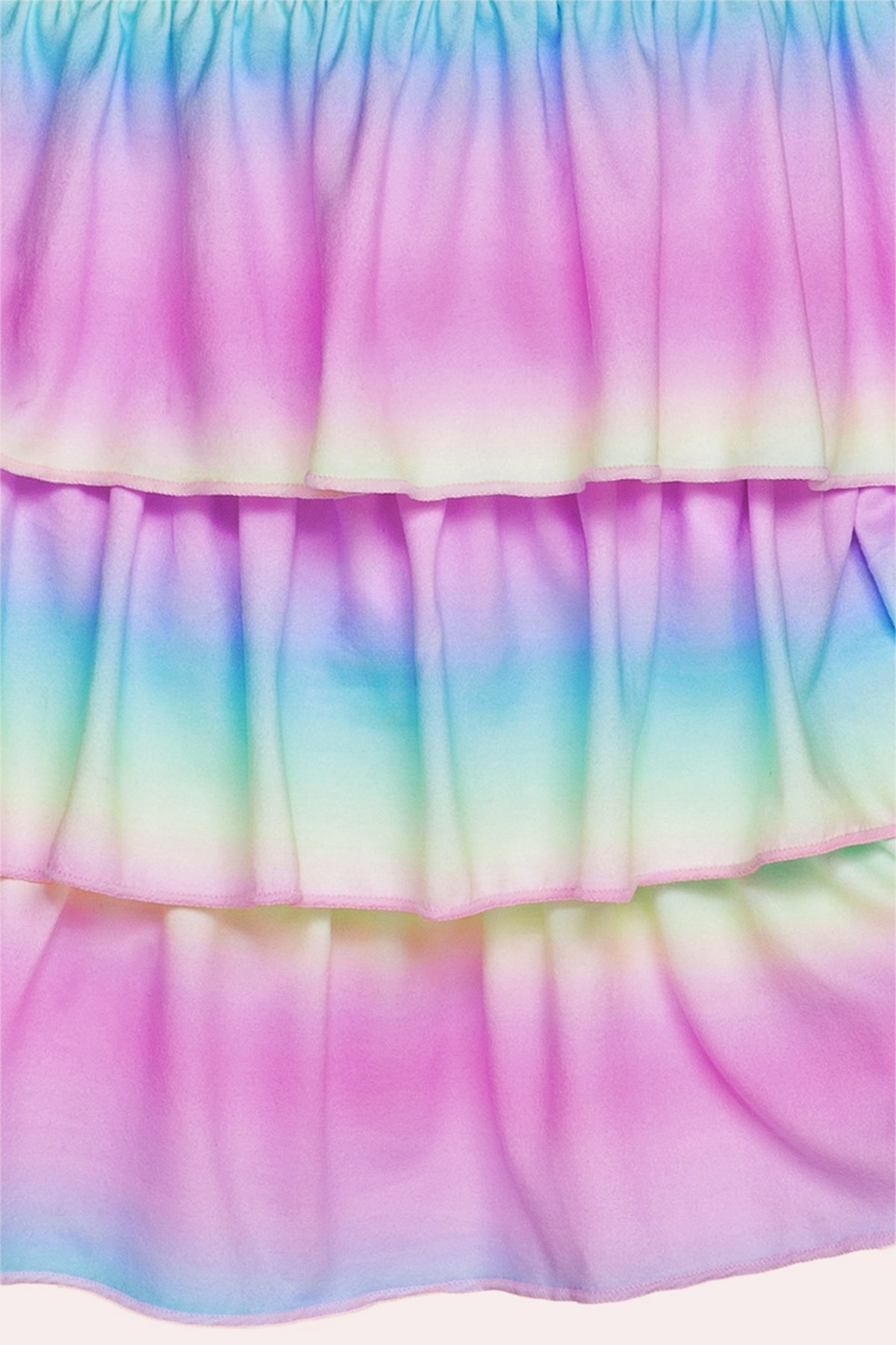 Simply Soft Long Sleeve Triple Ruffle Skirt Dress - Rainbow Gradient Bow - NEW!