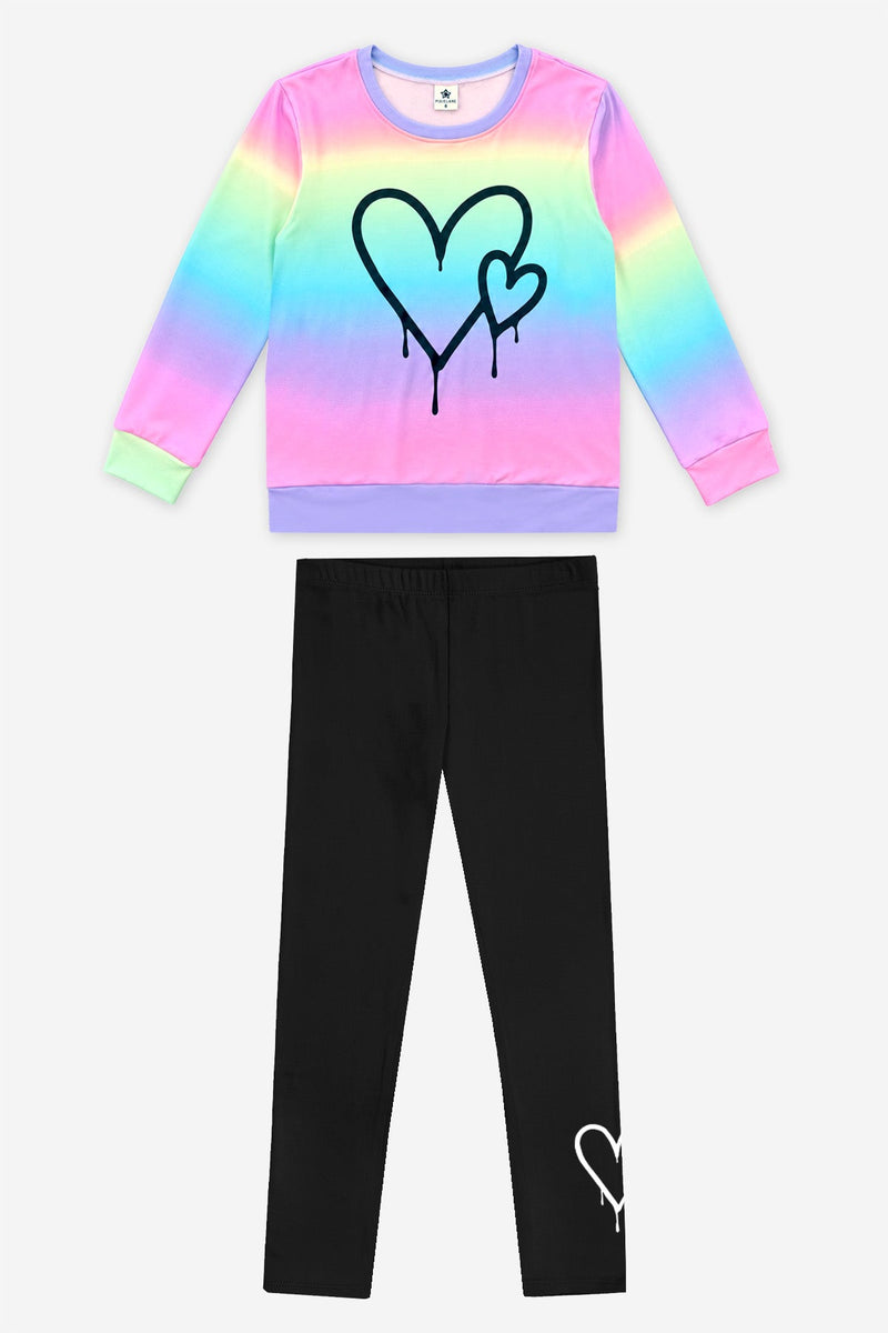 Simply Soft Long Sleeve Crew Top & Long Legging Set - Rainbow Gradient Drip Heart - NEW!