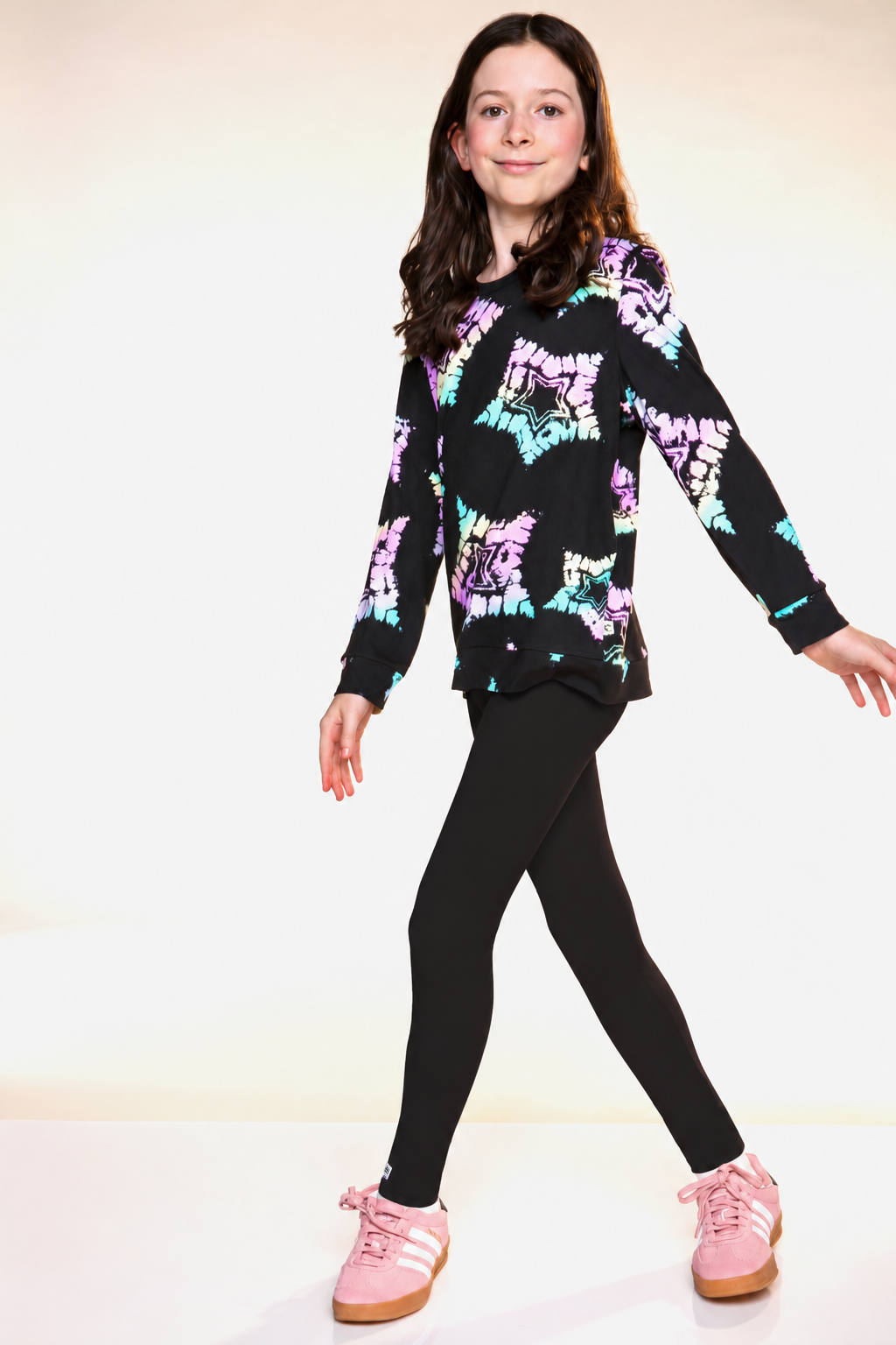 Simply Soft Long Sleeve Crew Top & Long Legging Set - Black Rainbow Tie Dye Star - NEW!