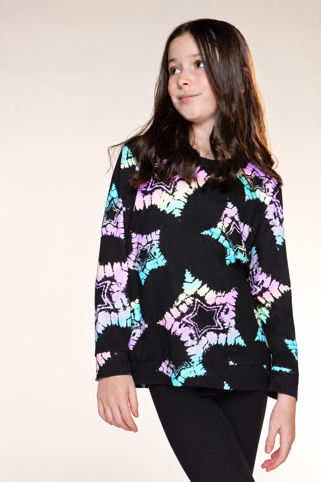 Simply Soft Long Sleeve Crew Top & Long Legging Set - Black Rainbow Tie Dye Star - NEW!