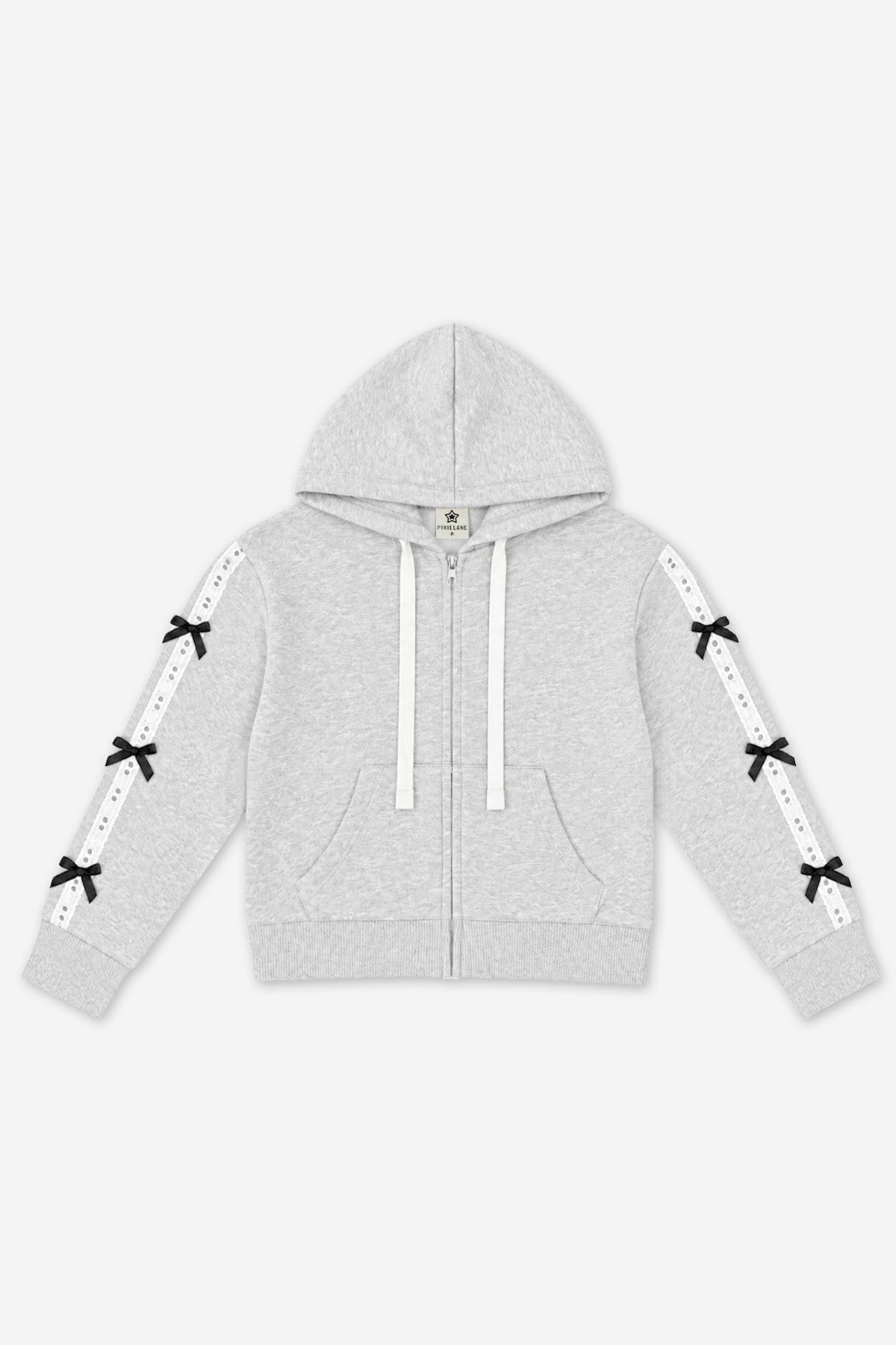 Butter French Terry Drop Shoulder Zip Hoodie - Black Pink Bow - NEW!