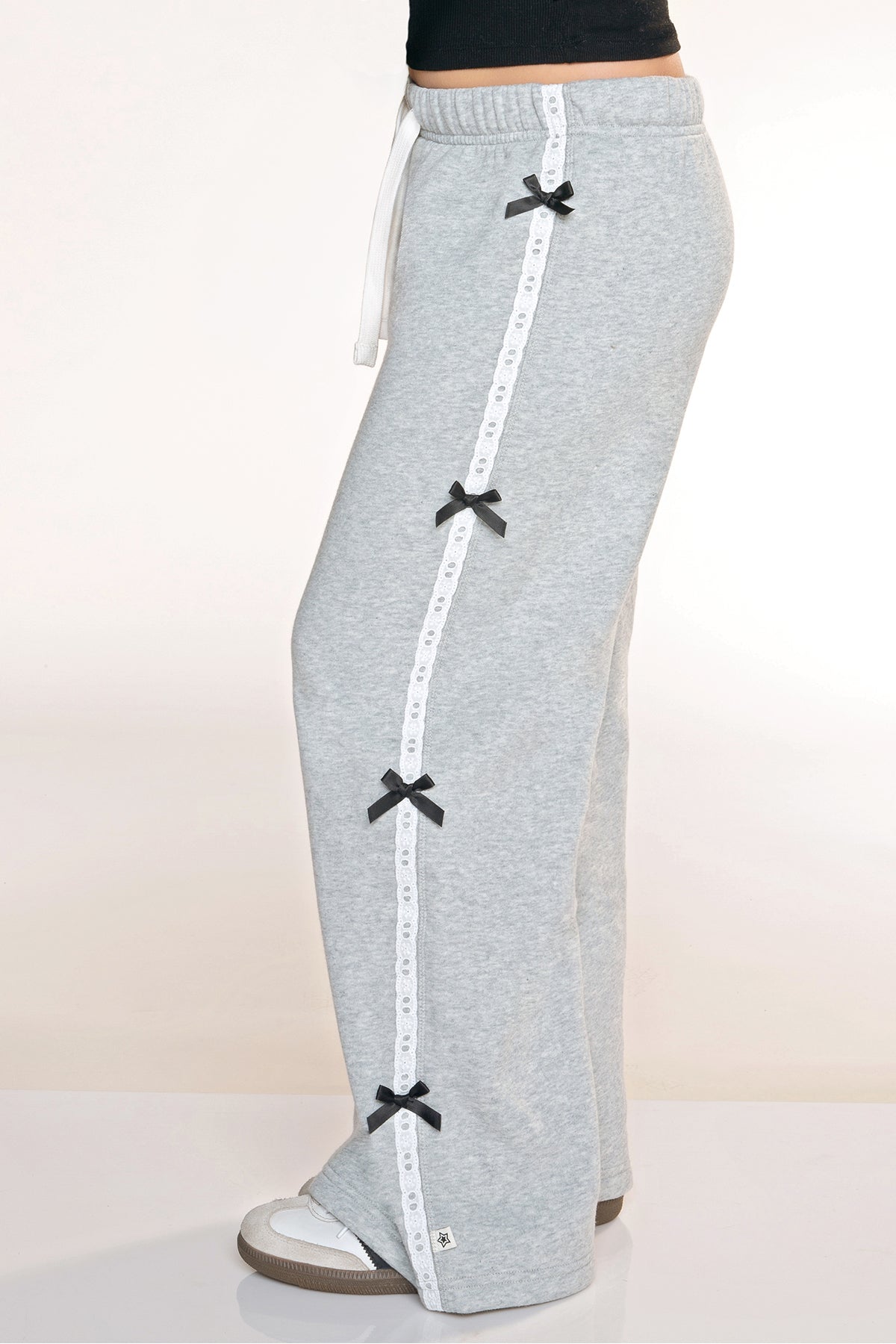 Butter French Terry Wide Leg Pant - Heather Grey Black Bow - NEW!