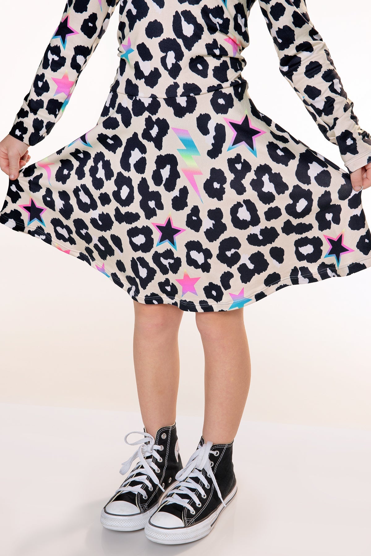 Simply Soft Long Sleeve Skater Dress - Taupe Leopard Star Bolt - NEW!