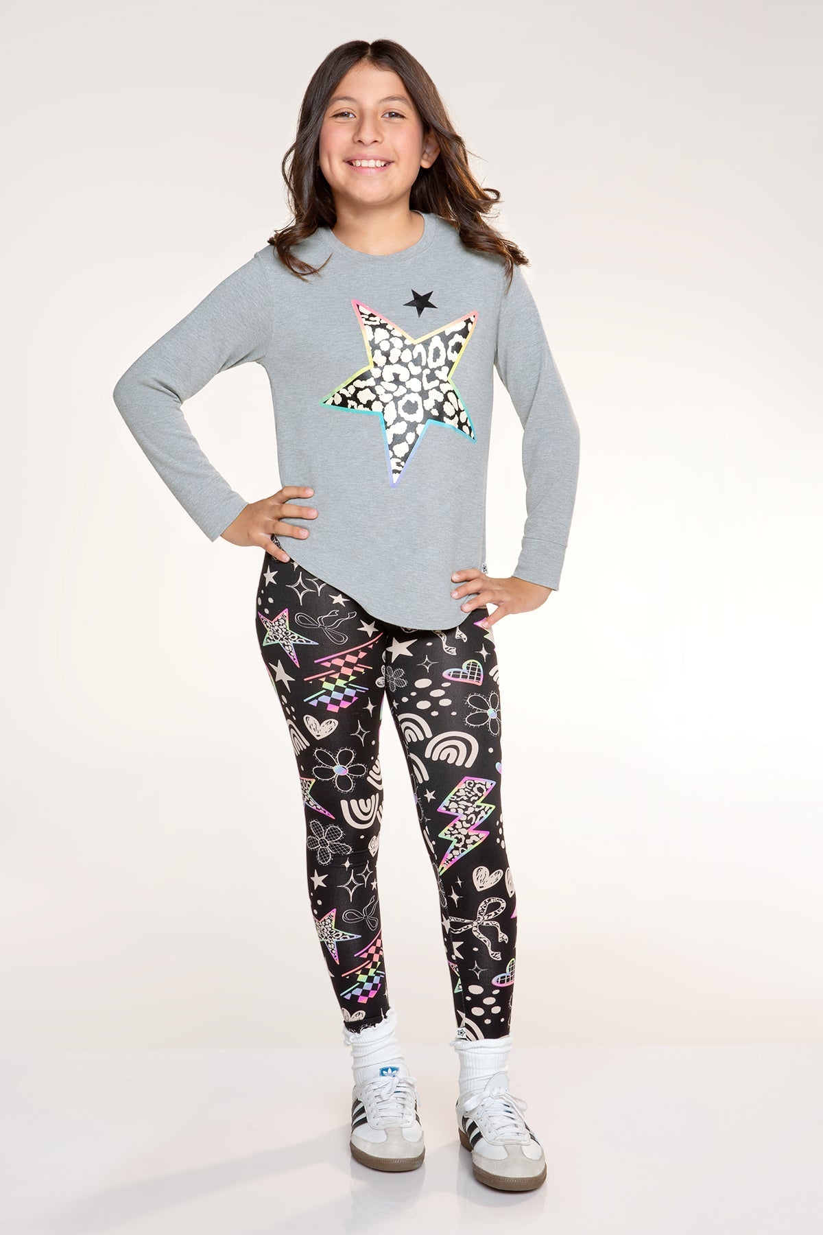 Modal Long Sleeve Shirttail Top - Heather Grey Leopard Star - NEW!