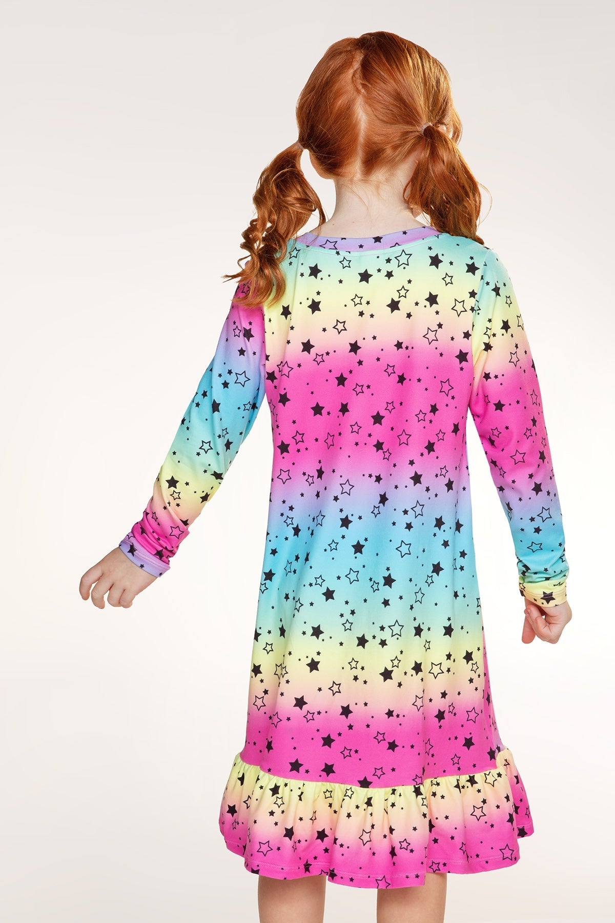 Simply Soft Long Sleeve Ruffle Lounge Dress - Neon Hot Pink Rainbow Gummy Bear - NEW!
