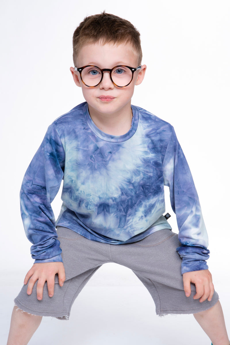 Simply Soft Long Sleeve Tee - Indigo Grey Tie Dye