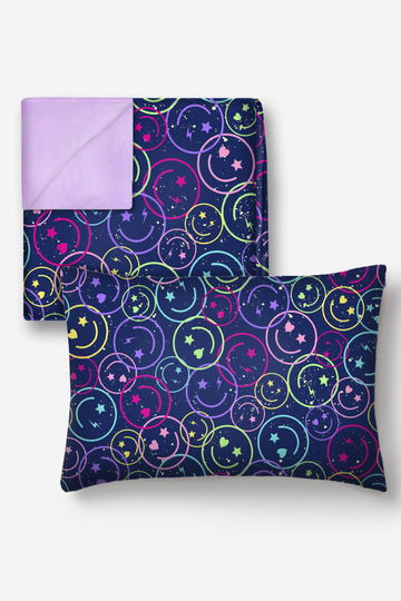 Blanket & Pillowcase Bundle - Midnight Rainbow Smile