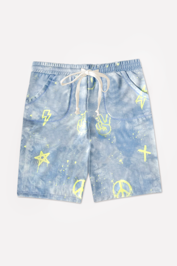 Board Short - Denim Tie Dye Emojis - Denim Tie Dye Emoji