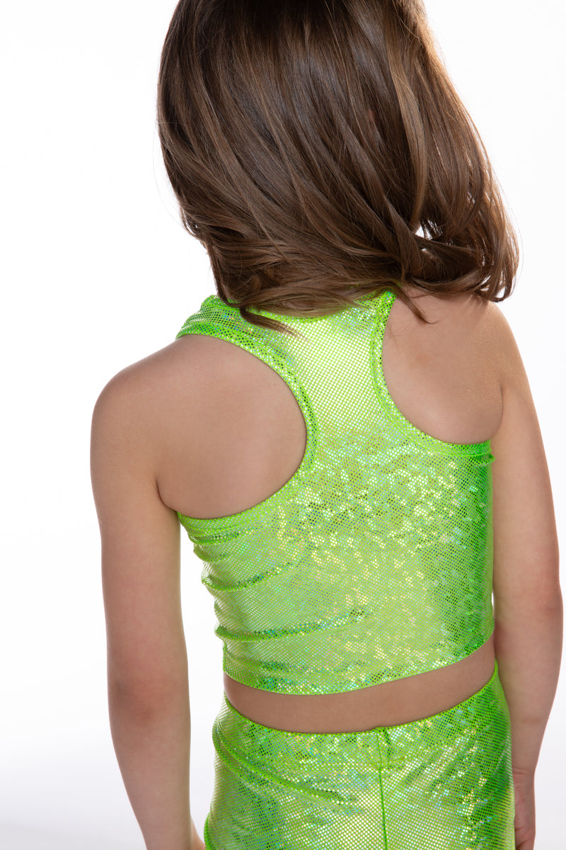 Cropped Racerback Tank & Tumble Short - Silver Lime Glitter