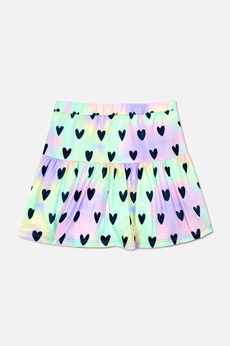 Simply Soft Tiered Skort - Pastel Black Hearts