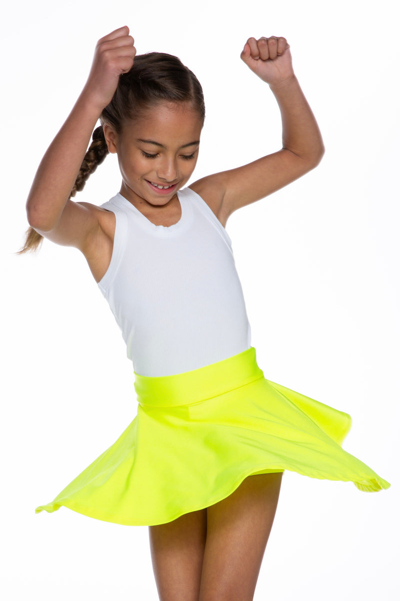 High Shine Mid Waist Skater Skort - Neon Yellow