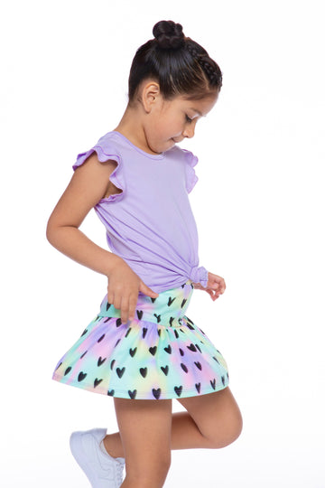 Simply Soft Tiered Skort - Pastel Black Hearts