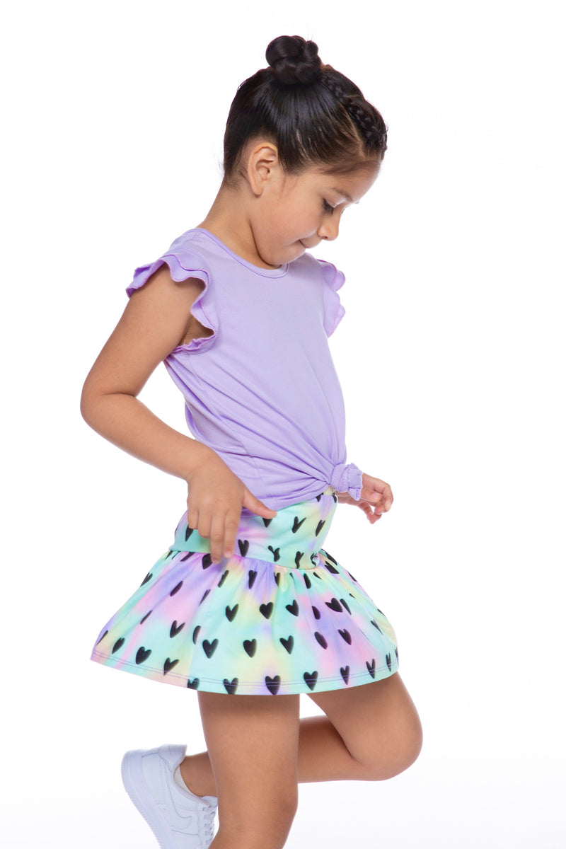 Simply Soft Tiered Skort - Pastel Black Hearts