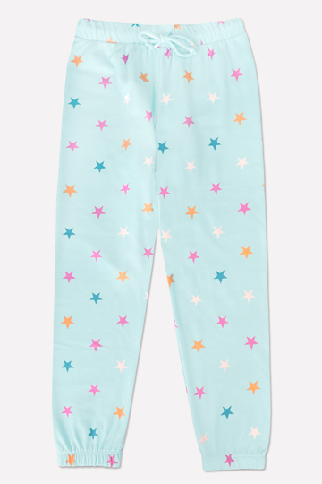 French Terry Cozy Sweatpant - Ice Mint Pink Stars - Ice Mint Pink Stars