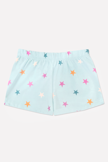 French Terry Dolphin Short - Ice Mint Pink Stars - Ice Mint Pink Stars