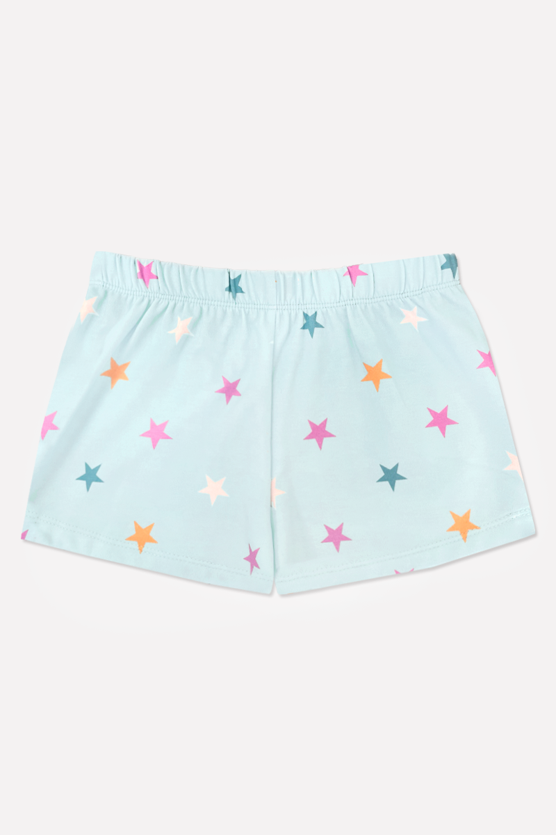 French Terry Dolphin Short - Ice Mint Pink Stars