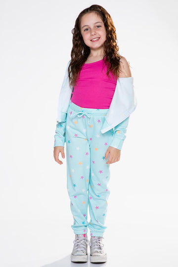 French Terry Cozy Sweatpant - Ice Mint Pink Stars