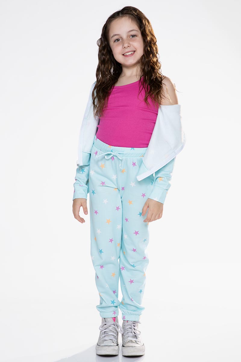 French Terry Cozy Sweatpant - Ice Mint Pink Stars