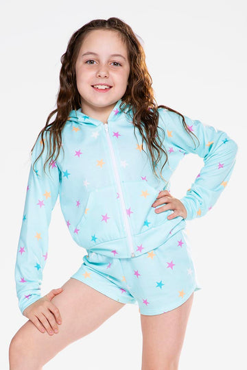 French Terry Dolphin Short - Ice Mint Pink Stars