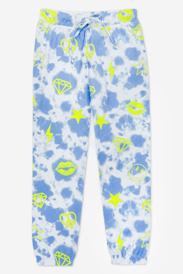 French Terry Cozy Sweatpant - Cloud Lemon Tie Dye Elements - Cloud Lemon Tie Dye Elements