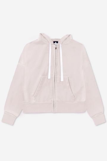 French Terry Luxe Drop Shoulder Zip Hoodie - Latte