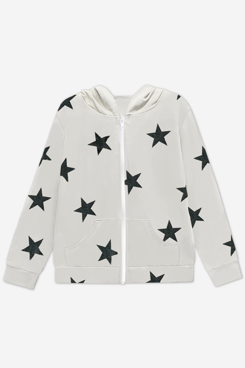 French Terry Zip Hoodie - Taupe Black Stars