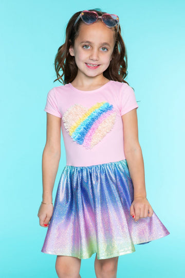 Glitter Short Sleeve Be Happy Dress - Glitter Ombre Rainbow