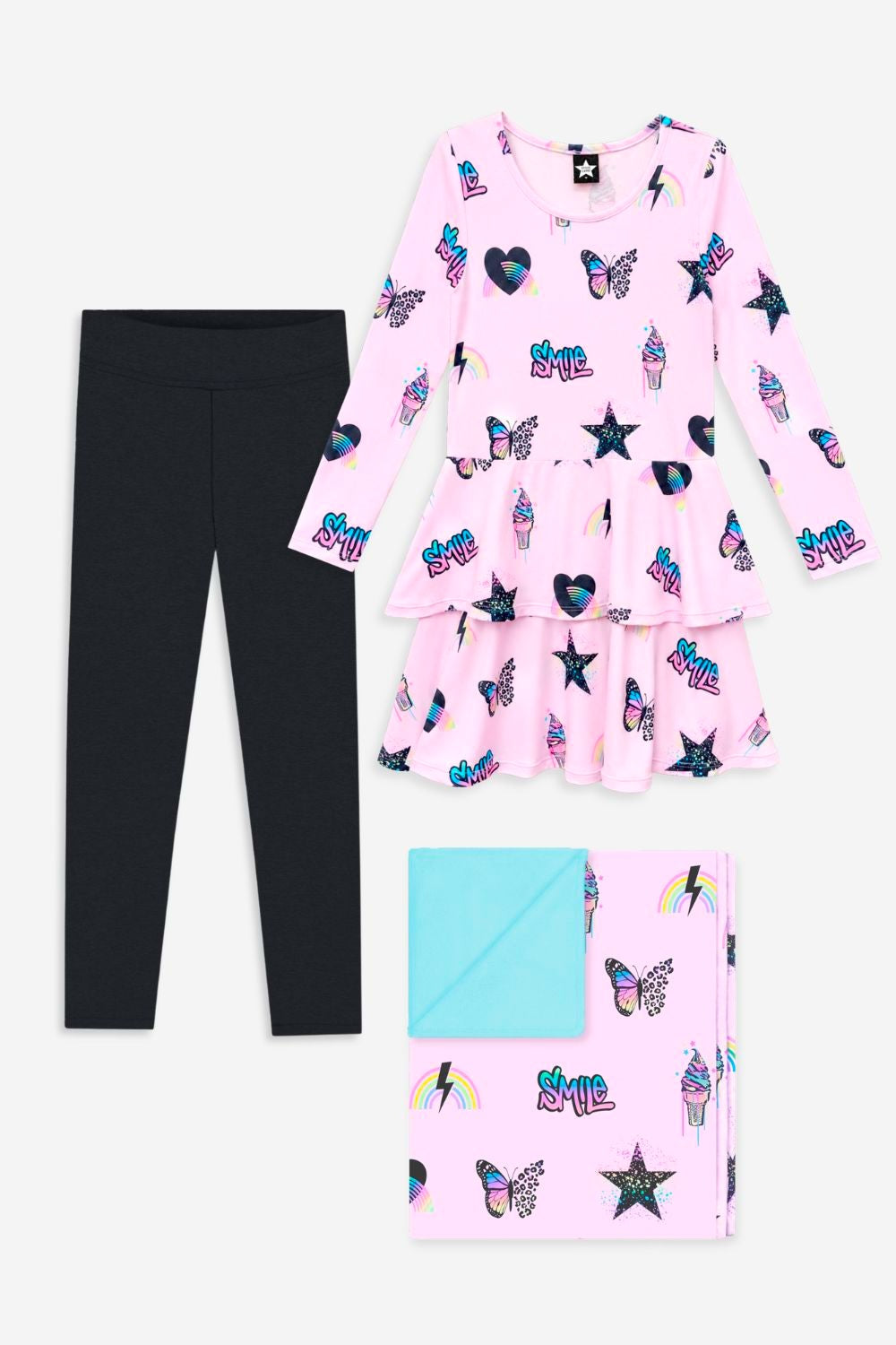 Gift Set - Simply Soft Ruffle Dress, Legging & Cozy Blanket