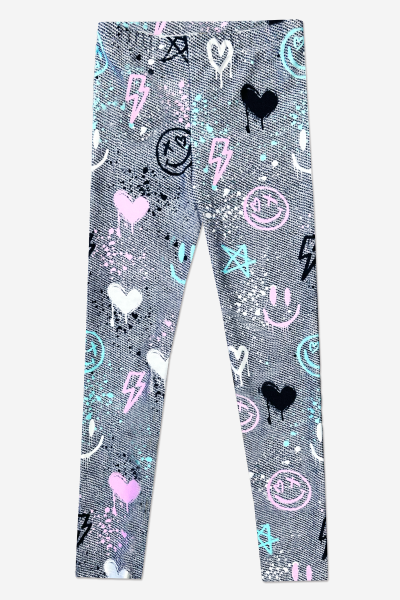 High Shine Long Legging - Denim Splatter Graffiti