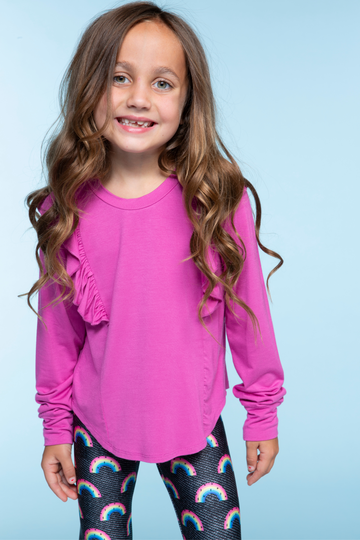 Modal Long Sleeve Ruffle Shirttail - Wild Pink