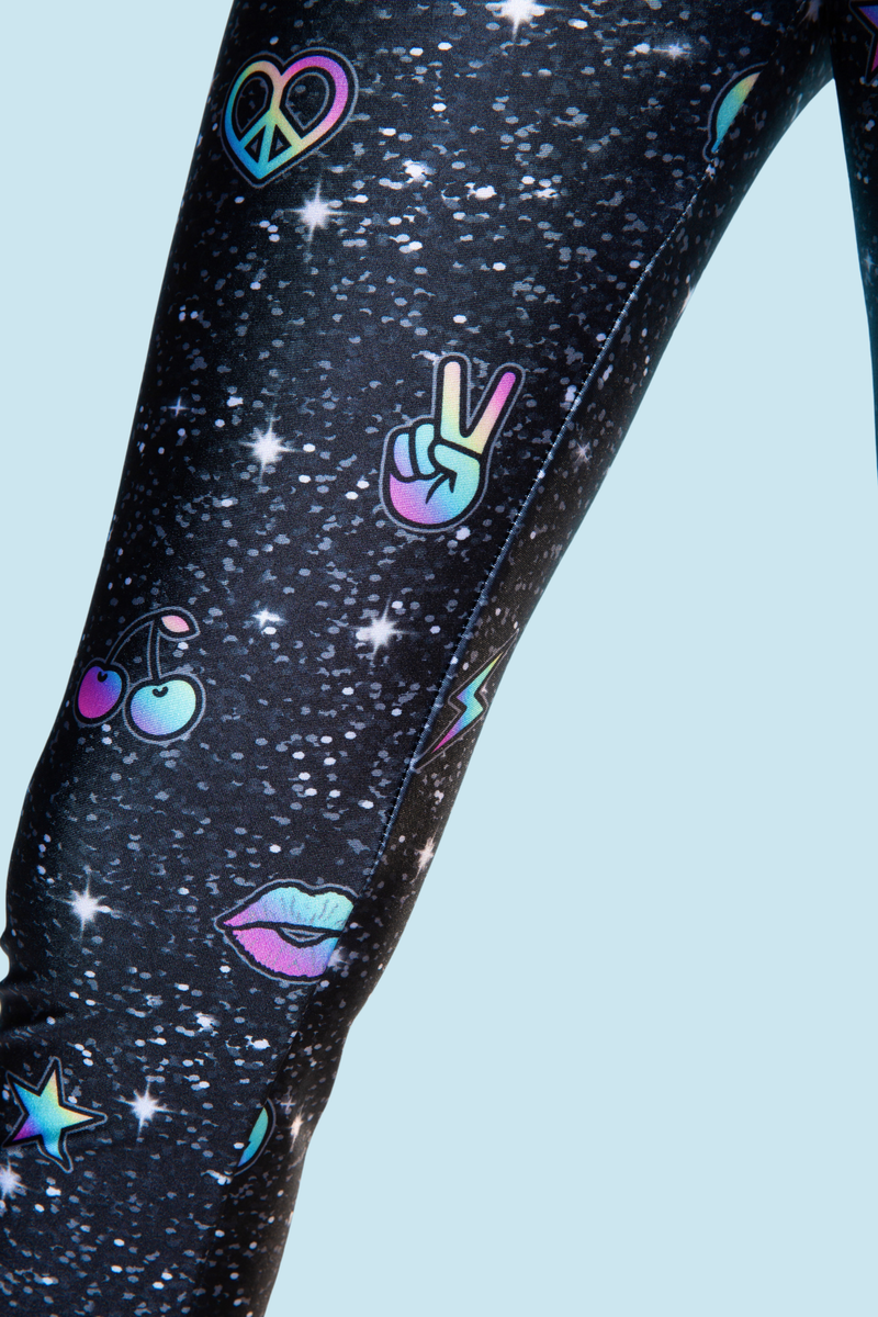 High Shine Long Legging - Black Glitter Ombre Emojis