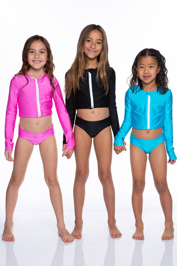 High Shine Plus Cropped Zip Rashguard & Bottom - Neon Aqua