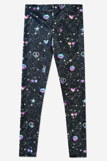 High Shine Long Legging - Black Glitter Ombre Emojis