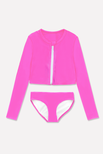 High Shine Plus Cropped Zip Rashguard & Bottom - Barbie Pink - Barbie Pink