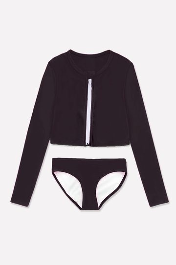 High Shine Plus Cropped Zip Rashguard & Bottom - Black - Black