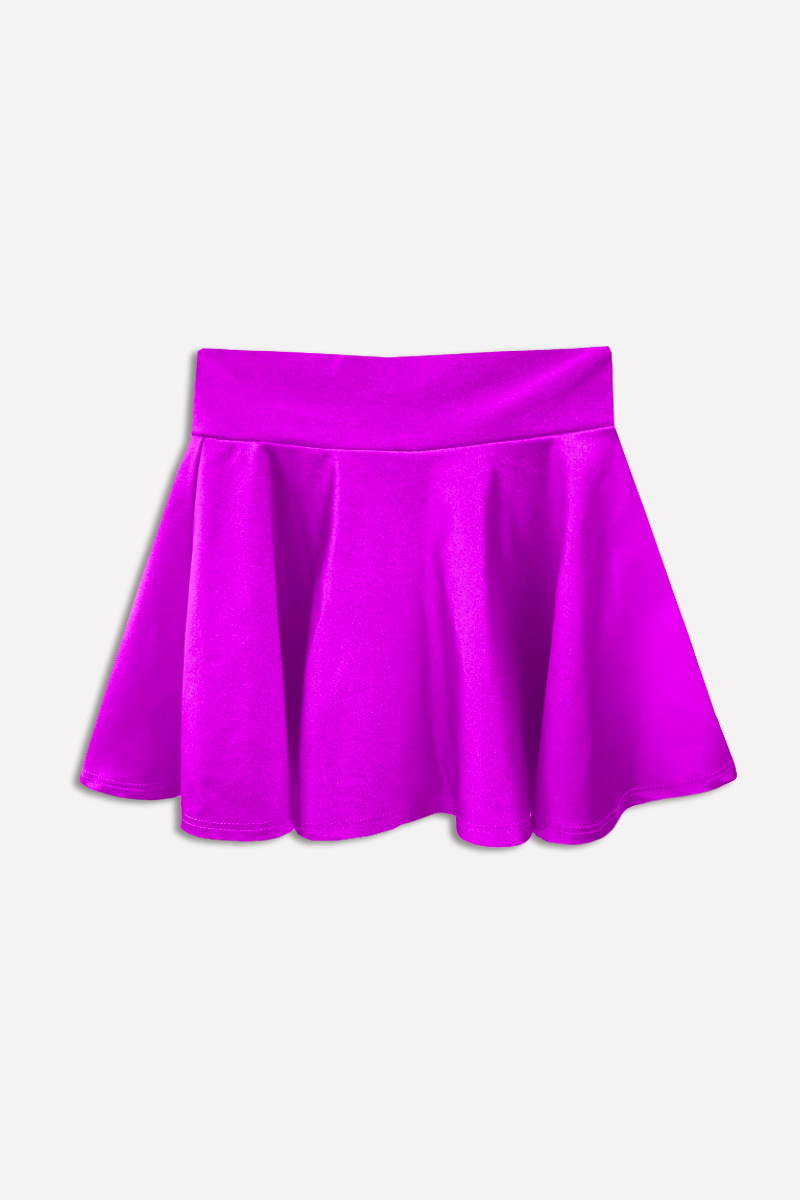 High Shine Mid Waist Skater Skort - Neon Magenta