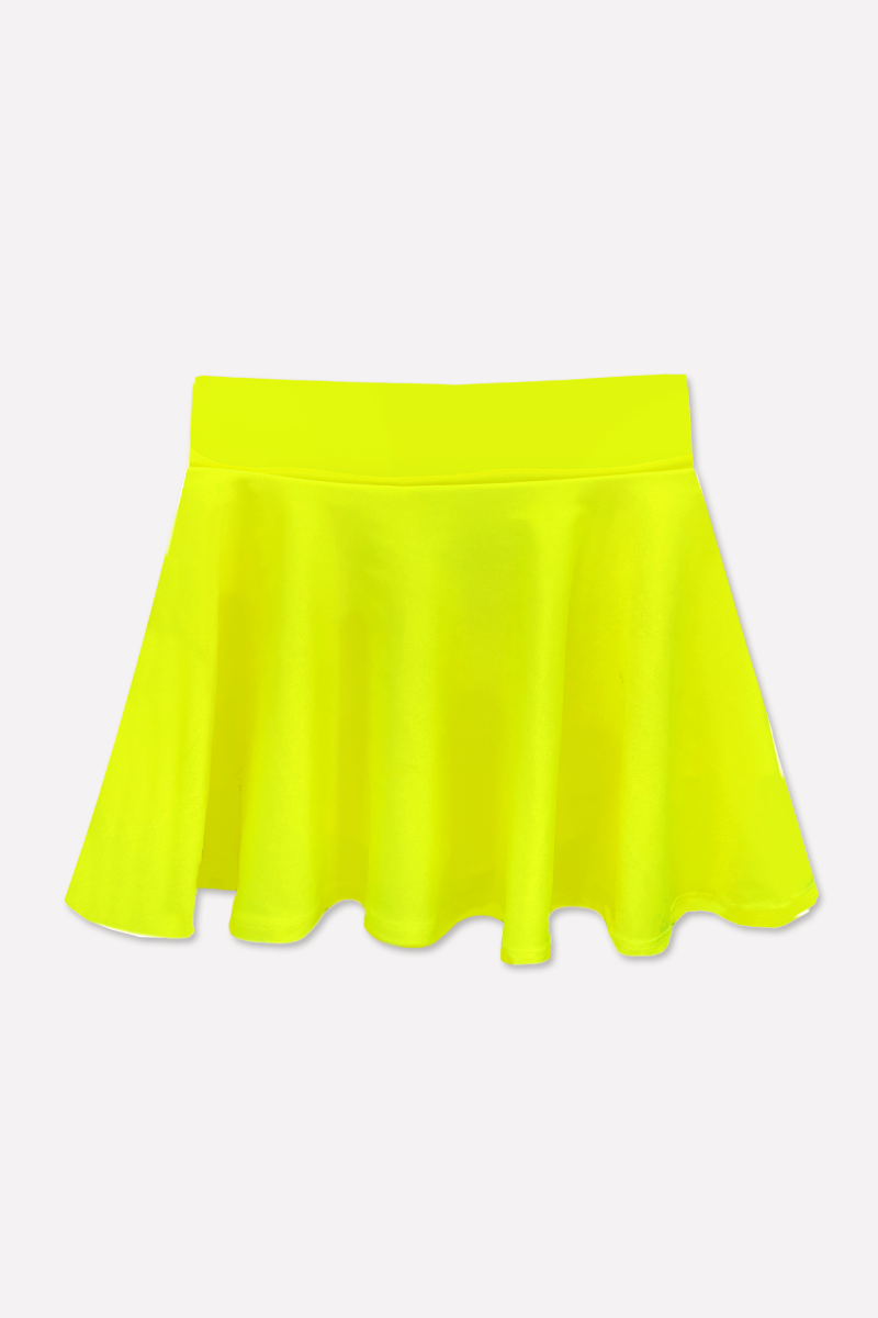 High Shine Mid Waist Skater Skort - Neon Yellow