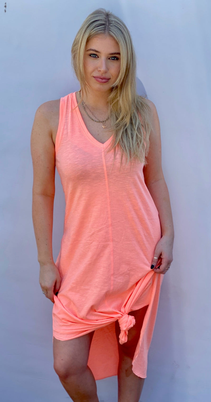 Women's Midi V-Neck Dress - Washed Sherbet