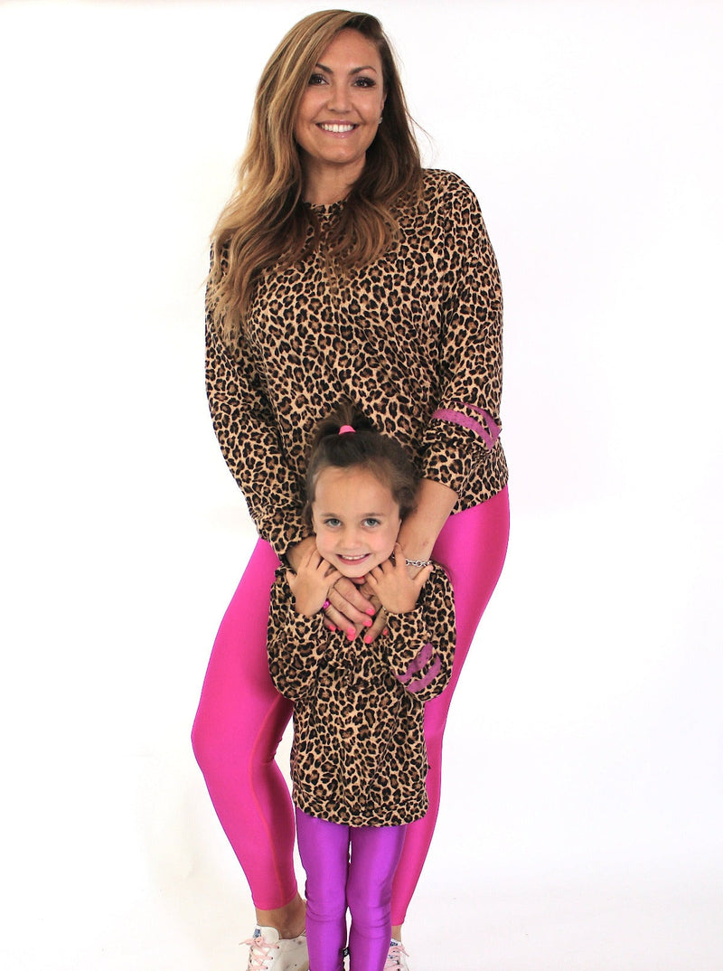 Women's French Terry Crew Sweatshirt - Leopard Pink Stripes