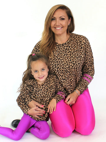 Women's French Terry Crew Sweatshirt - Leopard Pink Stripes