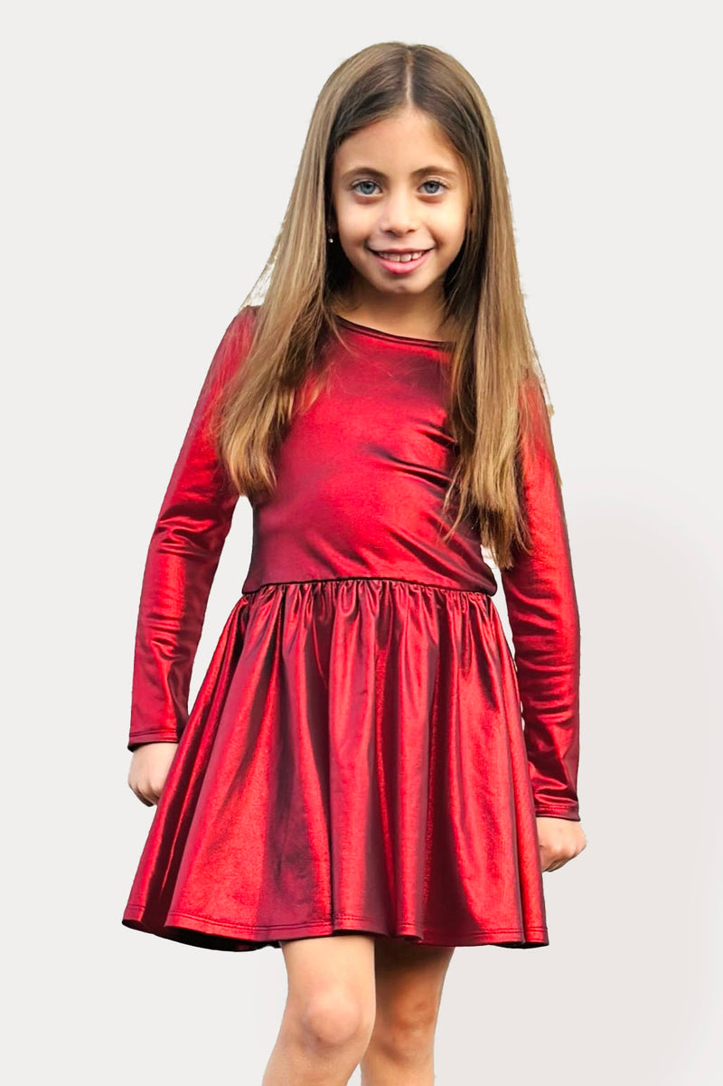 Long Sleeve Cross-Back Be Happy Dress - Red Foil