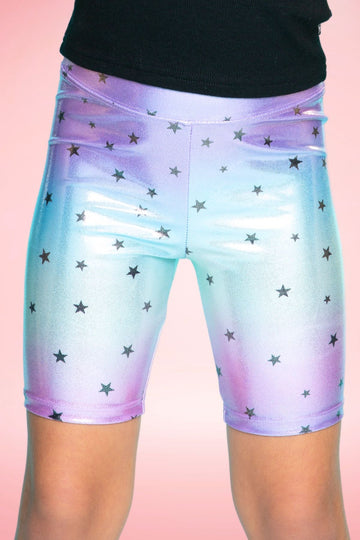 High Shine Biker Short - Glitter Rainbow Stars