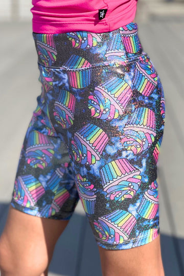 High Shine Biker Short - Glitter Tie Dye Cupcake