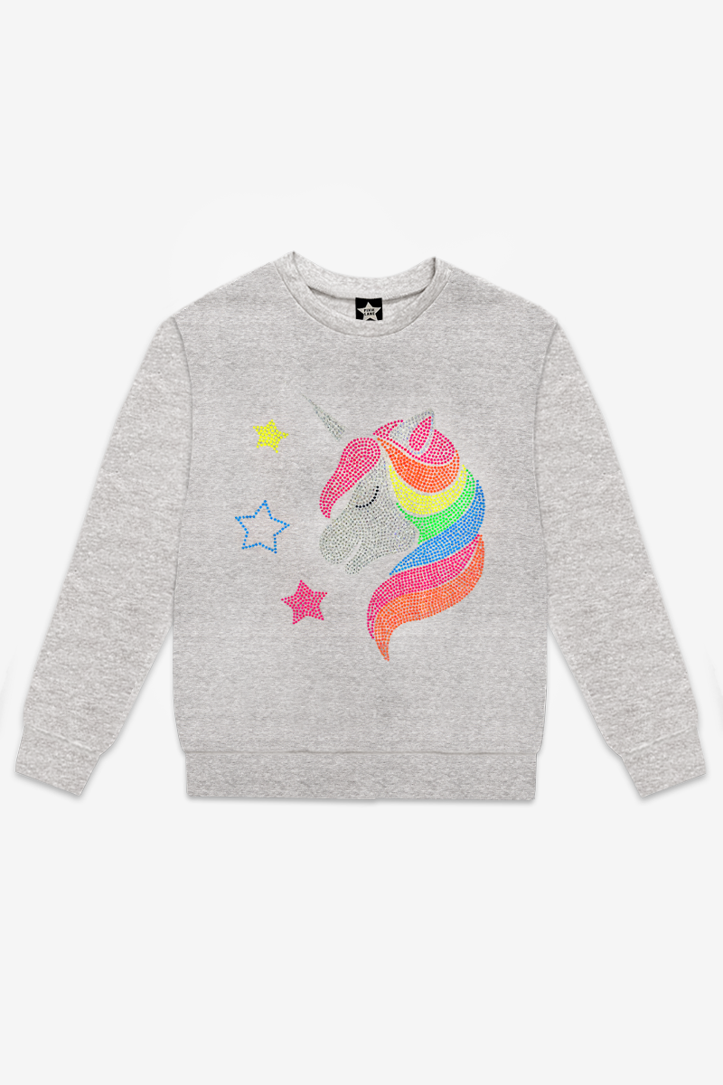Simply Soft Long Sleeve Banded Bottom Top - Grey Rhinestone Unicorn