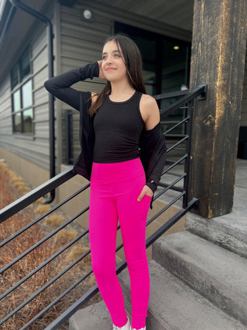 Matte Flex Super High Waist Pocket Long Legging - Hot Pink