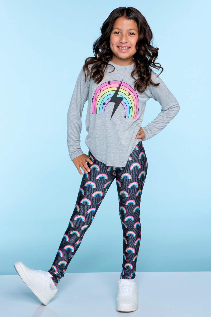 High Shine Long Legging - Black Denim Rainbows